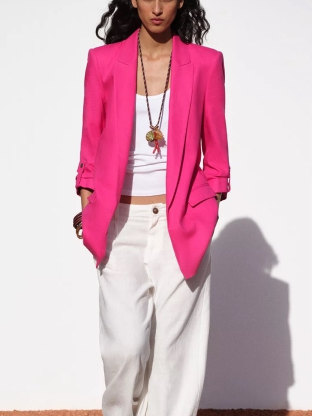 Zara Hot Pink Tailored Blazer Jacket